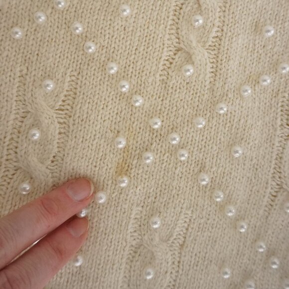 Vintage Ralsey Cream Knit w Pearls Beaded 56% Silk 10% Angora Sweater L - Picture 12 of 13